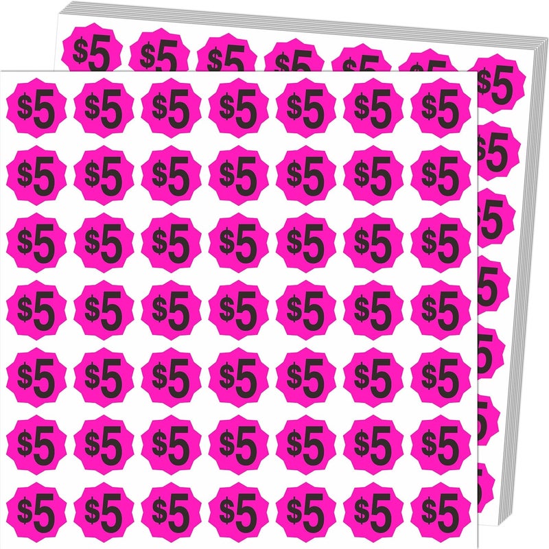 YSHIHE Yard Sale Price Stickers, Garage Sale Stickers, 1470 Pieces, 3/4 Inch Round, $5 Pre-Printed Labels, Fluorescent Red - Image 1